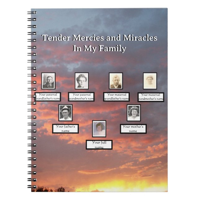 Gult Sunset Family Träd Mercies Miracles Anteckningsbok (Framsidan)