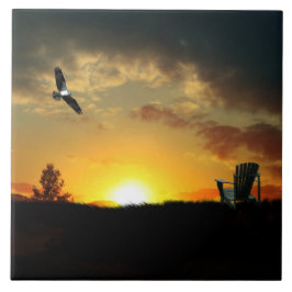 Gult Sunset Grassy Meadow Ceramic Tile Kakelplatta