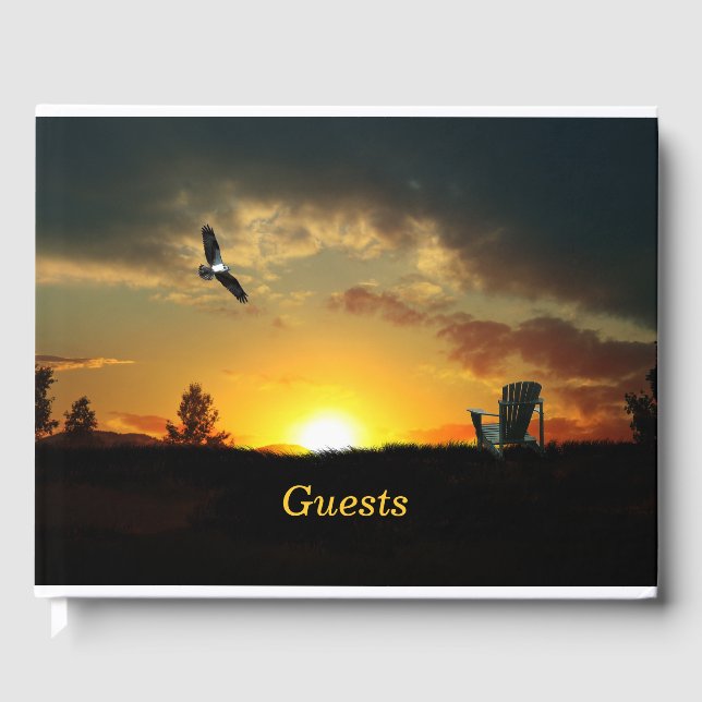 Gult Sunset Grassy Meadow Guest Bok (Framsida)