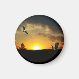Gult Sunset Grassy Meadow Magnet