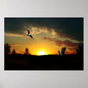 Gult Sunset Grassy Meadow Poster