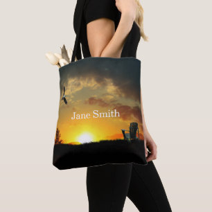 Gult Sunset Grassy Meadow Tote Bag Tygkasse