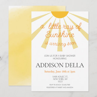 Gult Sunshine Baby Shower Inbjudningar