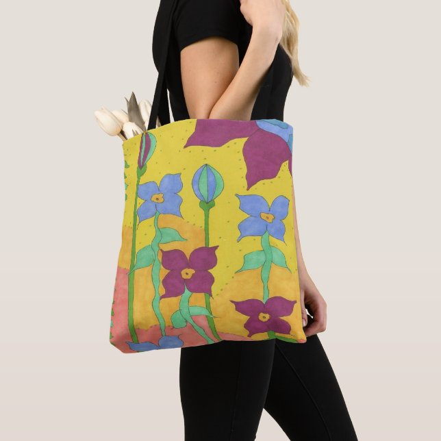 Gult Sunshine Bohemian Blommigt Tote Bag Tygkasse (Närbild)