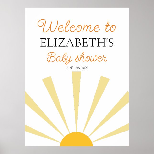 Gult Sunshine Gender Neutral Baby Shower Välkommen Poster (Framsidan)