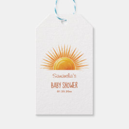 Gult Sunshine Retro Watercolor Baby Shower Presentetikett