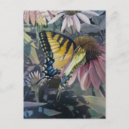 Gult Svärdsvansfjäril Koneflower Watercolor Vykort