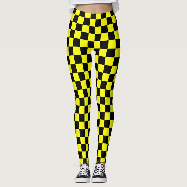Gult, svart kontroll Mönster Leggings (Framsida)