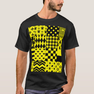 Gult Svart lappverk för blandat Mönster T Shirt