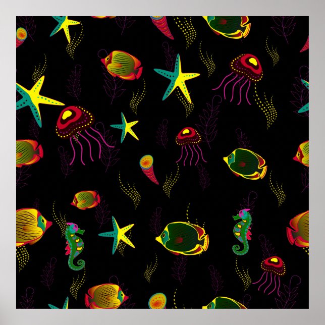 Gult, svart och brun fisk, sömlös mönster. abs poster (Framsidan)