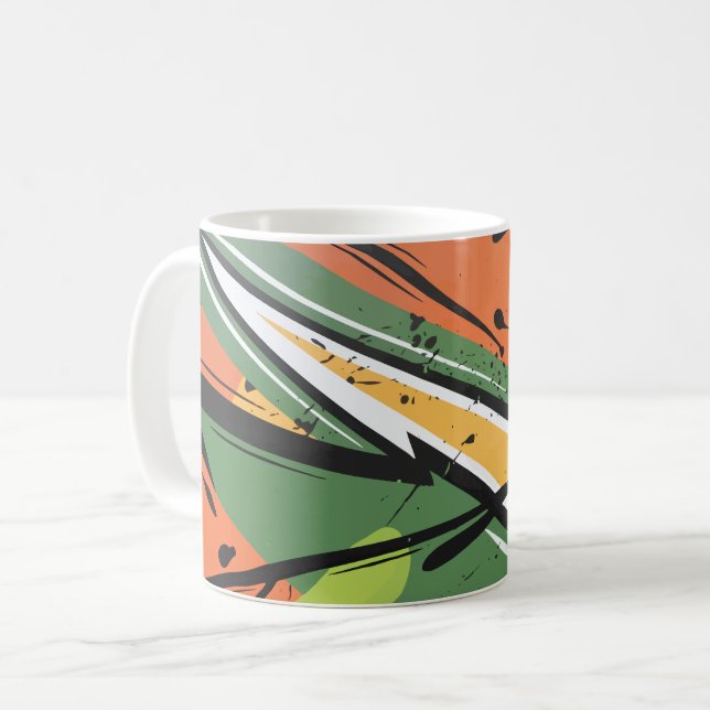 Gult, svart och Grönt Abstrakt Rörelse Kaffemugg (Framsida vänster)