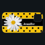 Gult, Svart Polka dots, Daisy Flower iphone case<br><div class="desc">Den här moderna och trendig gulten med svartpolka punkt mönster iPhone 13 fodral har ett svart och vitt band på den och en stor vit och gult Shasta-Daisy, tillsammans med malltext som du kan anpassa med ditt monogram, initialer, namn eller annan text. Perfekt för den roligt-älskande unga kvinnan med sass....</div>