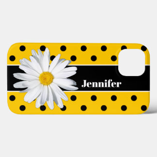 Gult, Svart Polka dots, Daisy Flower iphone case