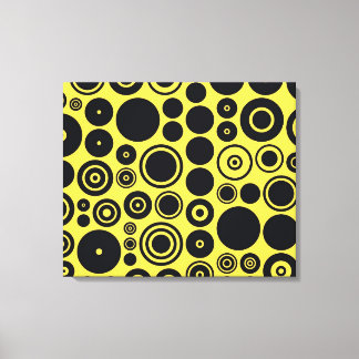 Gult, Svart retro-cirklar 2 Wrapped Canvas