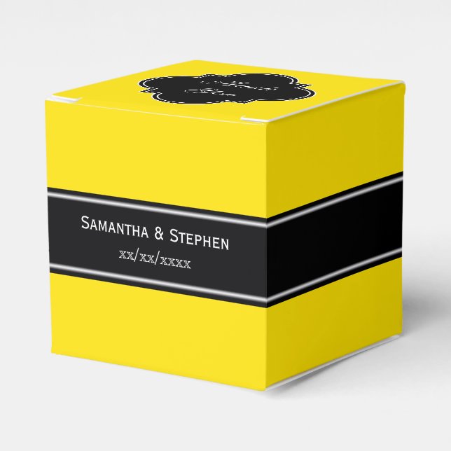 Gult, svart Ribbon Namn Monogram Presentaskar (Framsidan Sidan)