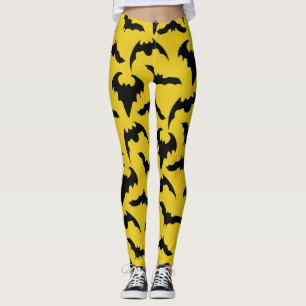 Gult & svarta Fladdermöss Halloween Leggings