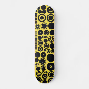 Gult, svarta Retro Circles Mönster Skateboard Bräda 20,5 Cm