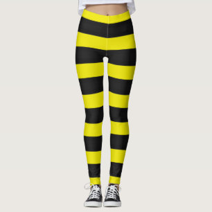 Gult, Svartbiliknande Rand Mönster Leggings