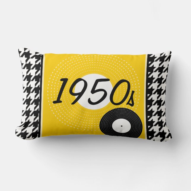 Gult, svartvit schackbrädeTema 1950 Lumbarkudde (Framsida)