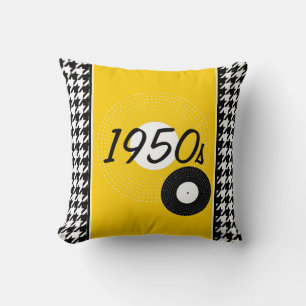 Gult, svartvitt 1950-talets temameddelande kudde