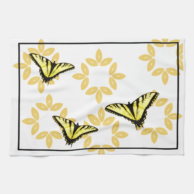 Gult Swallowtail Butterflies Kökshandduk (Horisontell)
