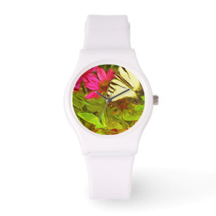 Gult Swallowtail Butterfly on Flowers Abstrakt Armbandsur