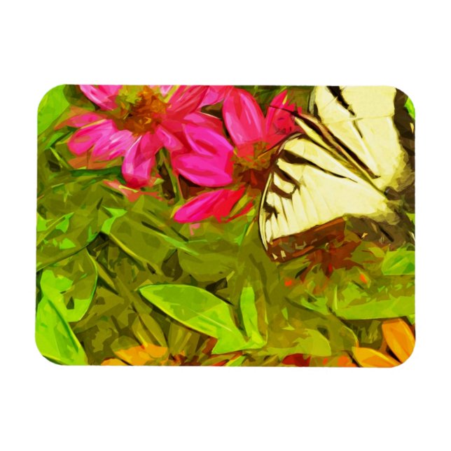 Gult Swallowtail Butterfly on Flowers Abstrakt Magnet (Horisontell)