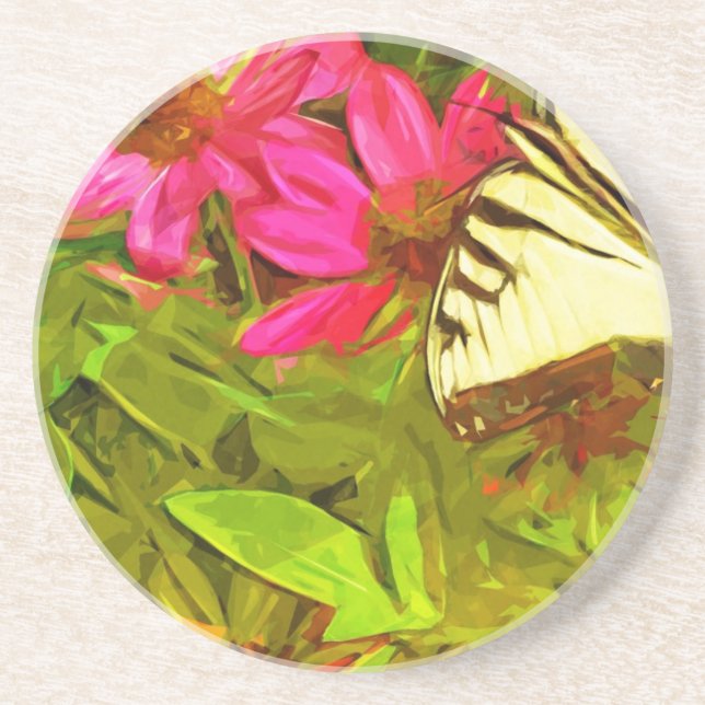 Gult Swallowtail Butterfly on Flowers Abstrakt Underlägg (Framsidan)