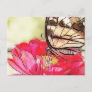 Gult Swallowtail butterfly på Zinnia Vykort