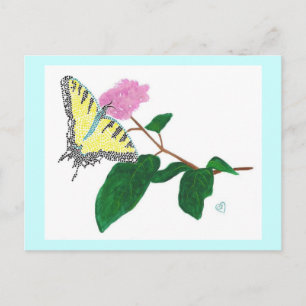 Gult Swallowtail Butterfly Pointillism Flower Vykort