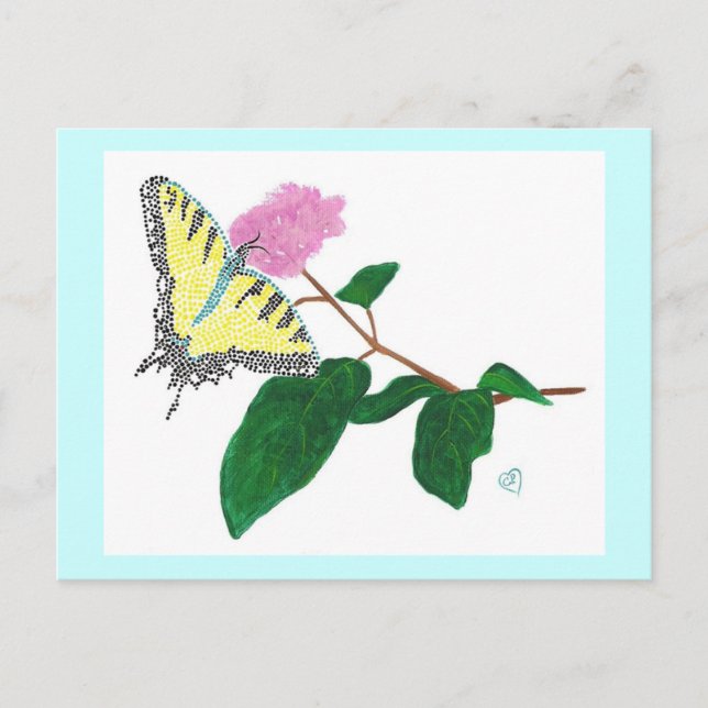 Gult Swallowtail Butterfly Pointillism Flower Vykort (Framsida)