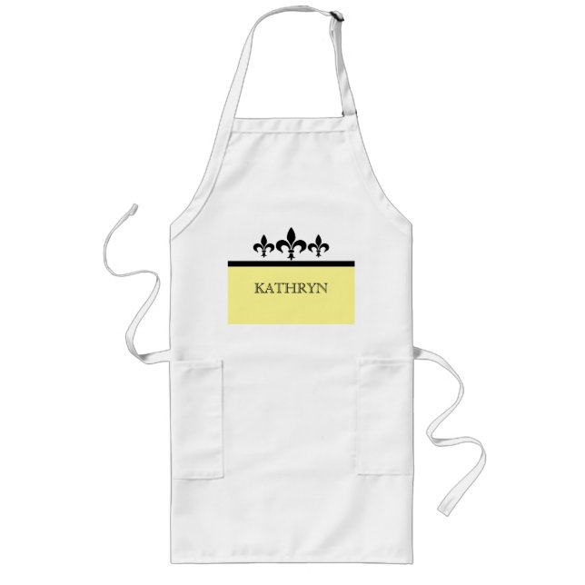 Gult Swanky Fleur De Lis Apron Långt Förkläde (Framsidan)