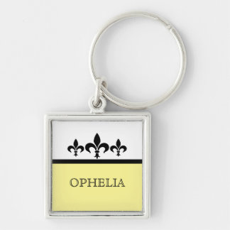 Gult Swanky Fleur De Lis Premium Keychain Fyrkantig Silverfärgad Nyckelring