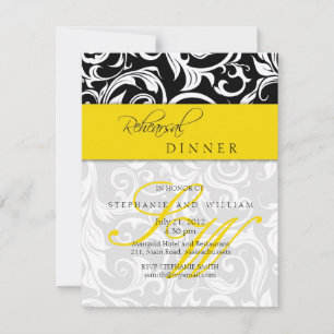 Gult Swirl Monogram Rehearsal Dinner Card Inbjudningar