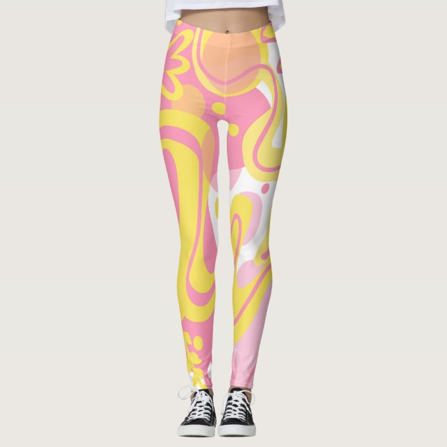 Gult Swirl Plantor Leggings (Framsida)