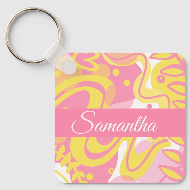 Gult Swirl Plantor Nyckelring (Framsida)