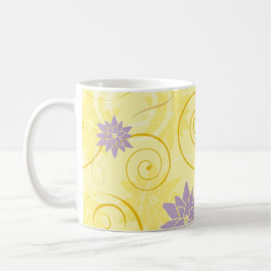 Gult Swirls med Lila Lotus Flower Mönster Kaffemugg