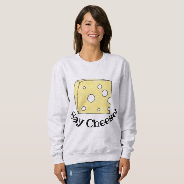 Gult Swiss Cheese Wedge say Cheese Food Foodie T-shirt (Hel framsida)