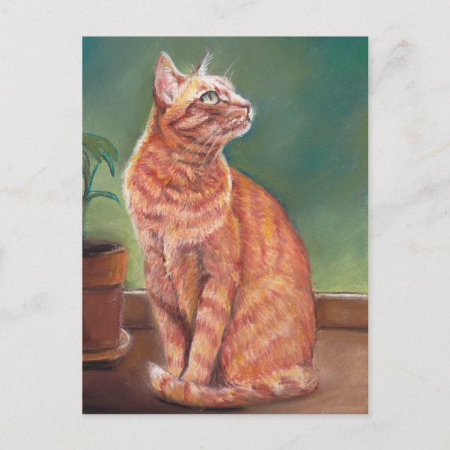 Gult Tabby katt Pastel Art Vykort (Framsida)