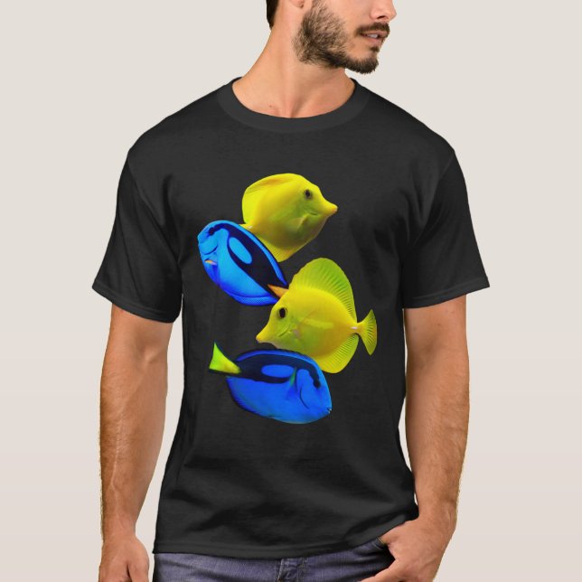 Gult Tang Blue Tang Saltwater Reef Fish Art T Shirt (Framsida)