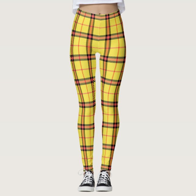 Gult Tartan Mönster Leggings (Framsida)