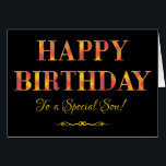 Gult Tartan på Black Birthday för Speciell Son Hälsningskort<br><div class="desc">Ett chic födelsedagskort för en son,  med Grattis på födelsedagen i rött och gult tartantecken på svart bakgrund. Denna digitala design är en del av Posh & Painterly 'Rangoli Collection'.</div>