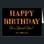Gult Tartan på Black Birthday för Speciell Son Hälsningskort<br><div class="desc">Ett chic födelsedagskort för en son,  med Grattis på födelsedagen i rött och gult tartantecken på svart bakgrund. Denna digitala design är en del av Posh & Painterly 'Rangoli Collection'.</div>