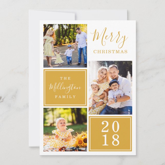 Gult Tartan Play Photo Collage God jul Julkort (Framsida)