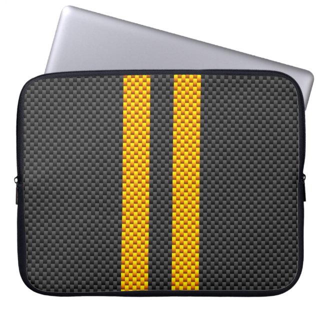 Gult Tävla Rand kolfiber Stil Laptop Fodral (Framsidan)