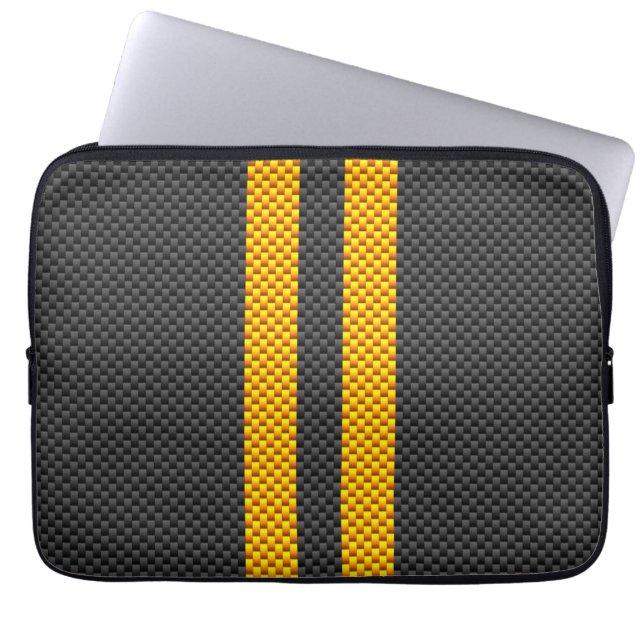Gult Tävla Rand kolfiber Stil Laptop Sleeve (Framsidan)