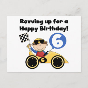 Gult Tävling Car 6e Birthday Tshirts and Gifts Vykort