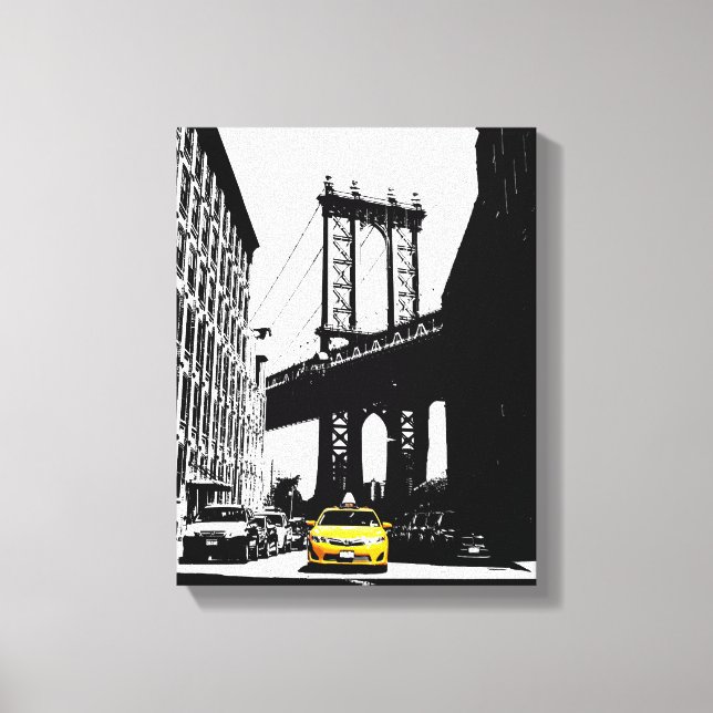 Gult Taxi Brooklyn Bridge Nyc New York City Art Canvastryck (Framsida)