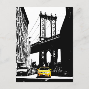Gult Taxi Brooklyn Bridge Nyc New York City Helg Vykort