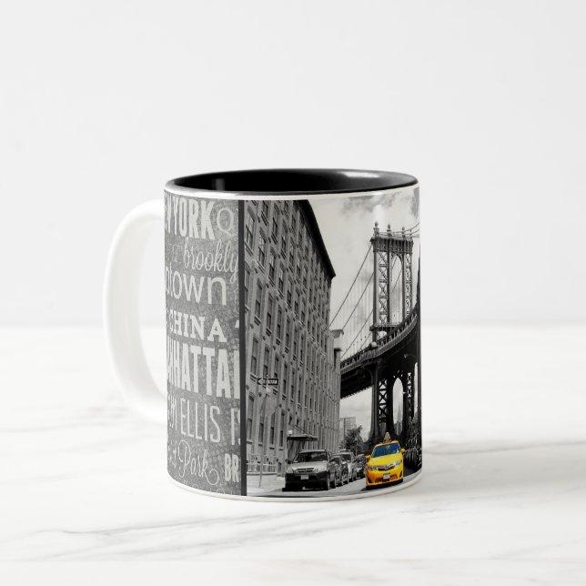 Gult Taxi Cab av Manhattan Bridge New York City Två-Tonad Mugg (Framsida vänster)